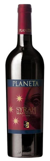 Planeta Syrah 2019 wine bottle with label detailing.