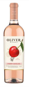 Oliver Winery Cherry Moscato 750 ML bottle with blush-pink tint and cherry label.