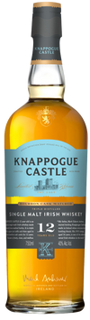 Knappogue Castle 12 Years Old Single Malt Irish Whiskey bottle with blue label.