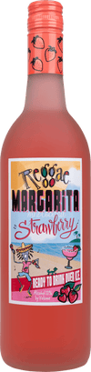 Bottle of Reggae Wines Strawberry Margarita Wine Cocktail 750 ML with fresh strawberries and limes