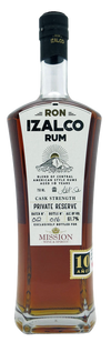Ron Izalco 10 Anos Cask Strength Private Reserve Rum bottle with dark amber color.