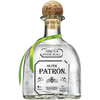 Patrón Tequila Silver 750 ML bottle with green ribbon, crafted from 100% Weber Blue Agave.