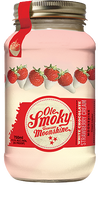 Ole Smoky White Chocolate Strawberry Cream Moonshine bottle with red label and strawberry imagery.
