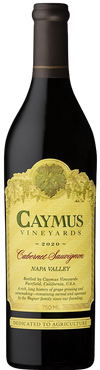 Caymus Cabernet Sauvignon Napa Valley 2021 wine bottle with gold and burgundy label.