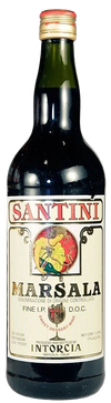 Santini Dry Marsala 1 L bottle with an aromatic nutty flavor and golden amber color.