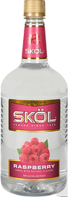 Skol Raspberry Vodka 1.75 L bottle with vibrant label featuring raspberries.