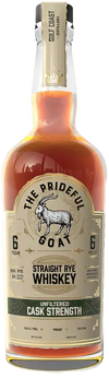 The Prideful Goat 6 Year Small Batch Rye whiskey bottle with beige label and goat illustration, 750 ML, cask strength, straight rye whiskey.