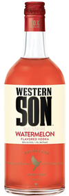 Western Son Watermelon Vodka 1L bottle with red cap and watermelon flavored vodka inside