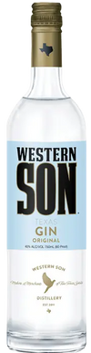 Western Son Gin 1 L bottle with botanical flavors and handcrafted label.