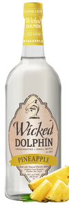 Wicked Dolphin Pineapple Rum 750 ML bottle with pineapple slices.