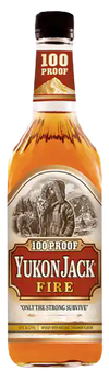 Yukon Jack Fire Whiskey 1 L bottle with cinnamon flavor label.