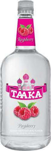 Taaka Raspberry Vodka bottle, featuring vibrant raspberry design and branding.